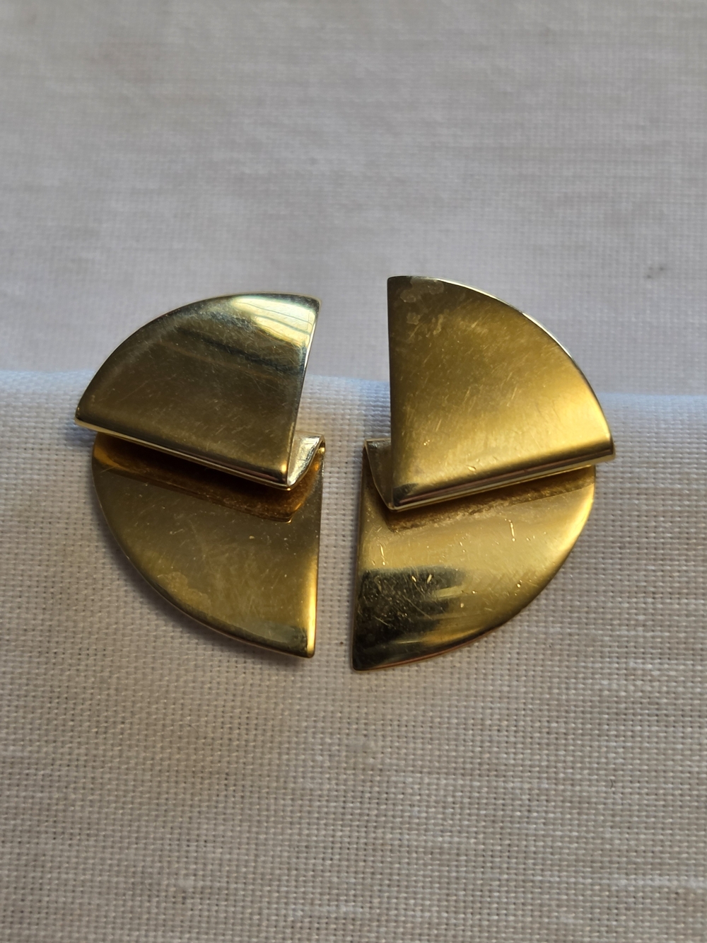 Vtg Monet Geometric Gold-Tone Folded Half Circle Post Earrings